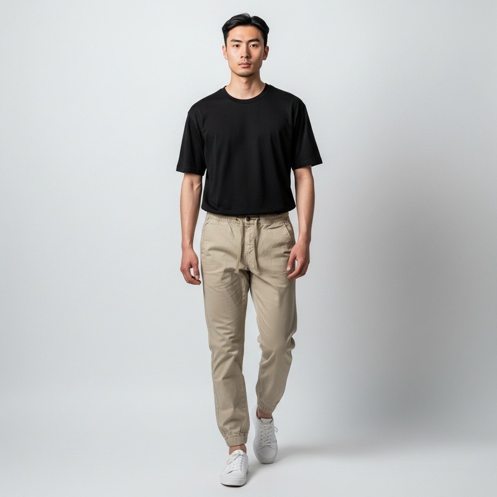 Hollister Jogger Pants Medium Khaki Tan Elastic Waist Drawstring Twill Mens